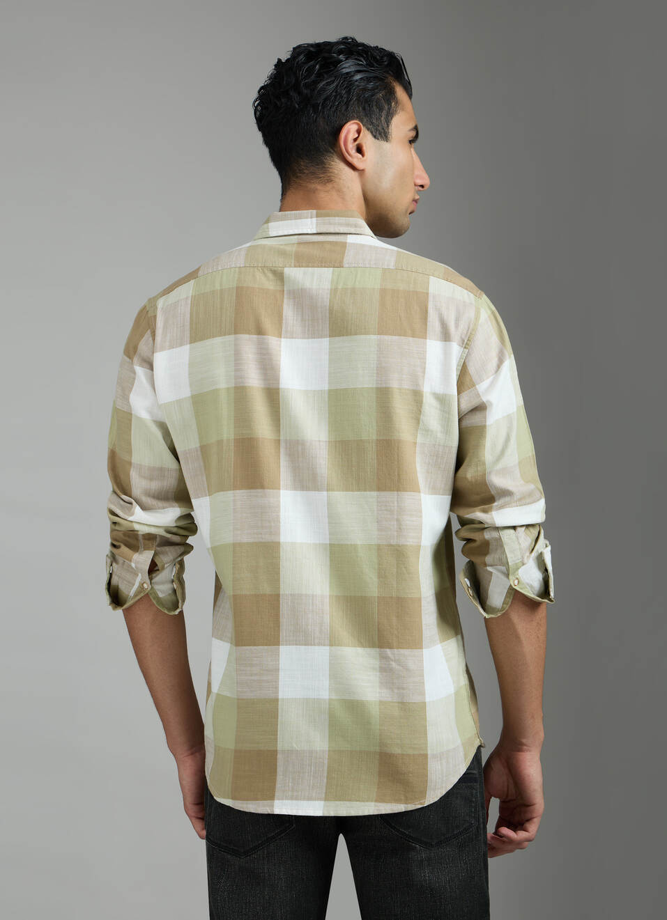 Men Green Checked Shirt, , large image number 2