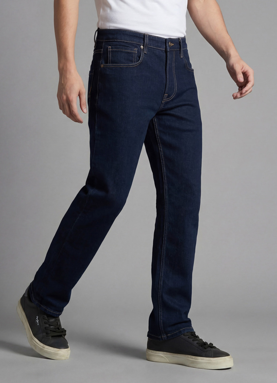 Men Dark Blue Mid Rise Straight Fit Jeans, , large image number 0