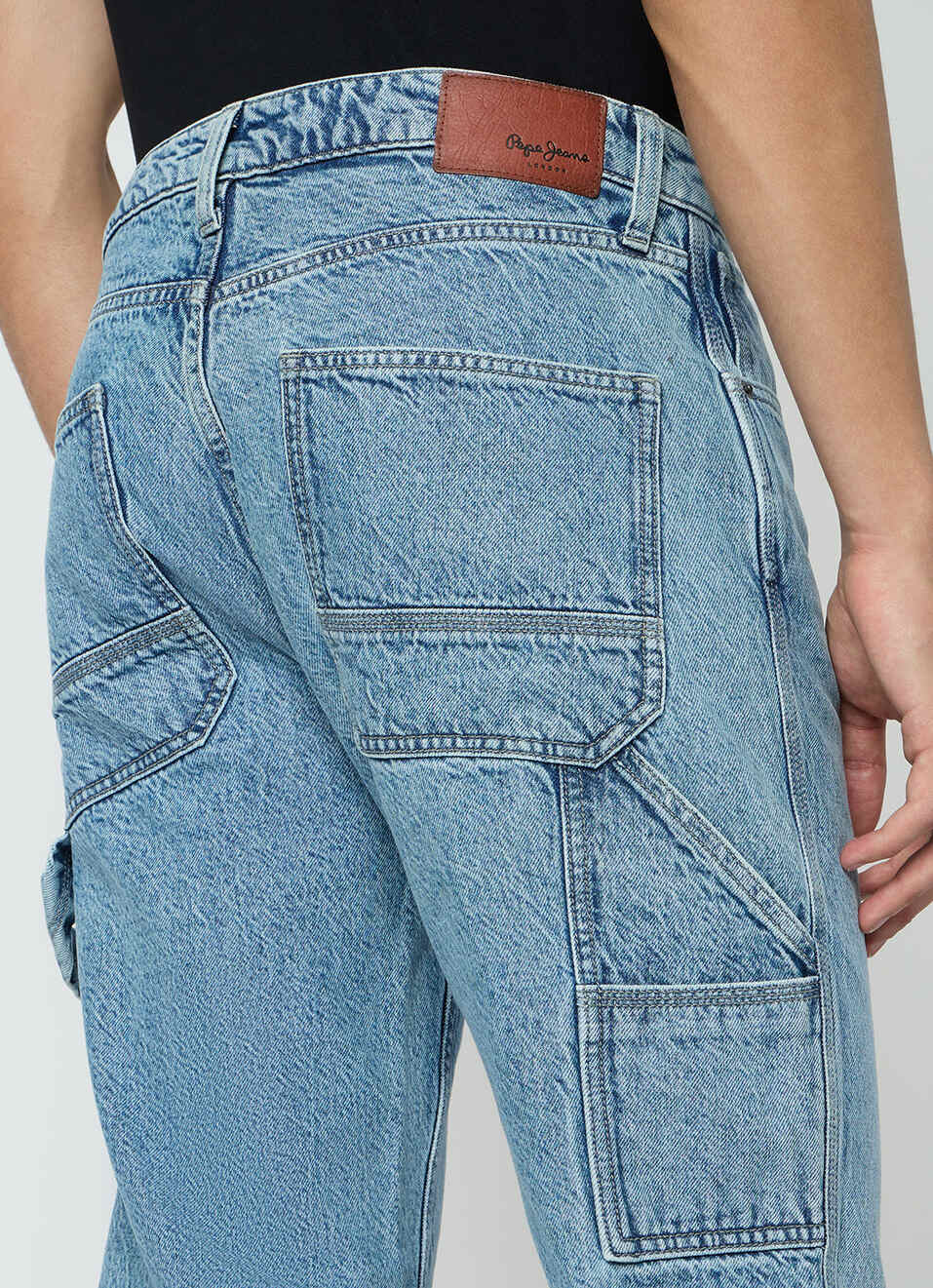 Men Blue Mid Rise Cargo Jeans, , large image number 5