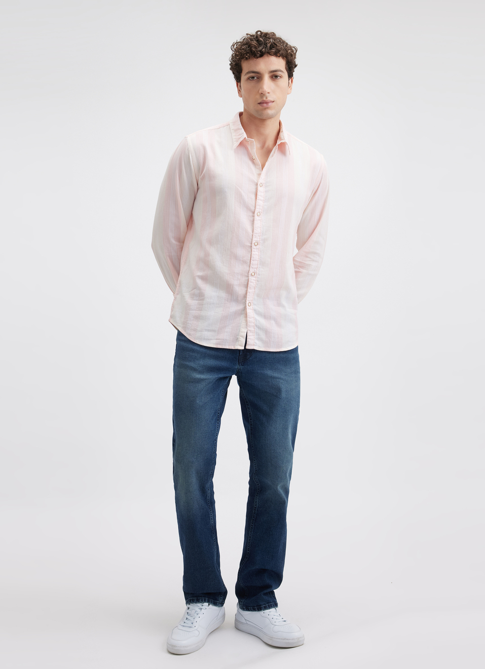 Men Peach  Vertical Stripe Full Sleeve Shirt, , large image number 5