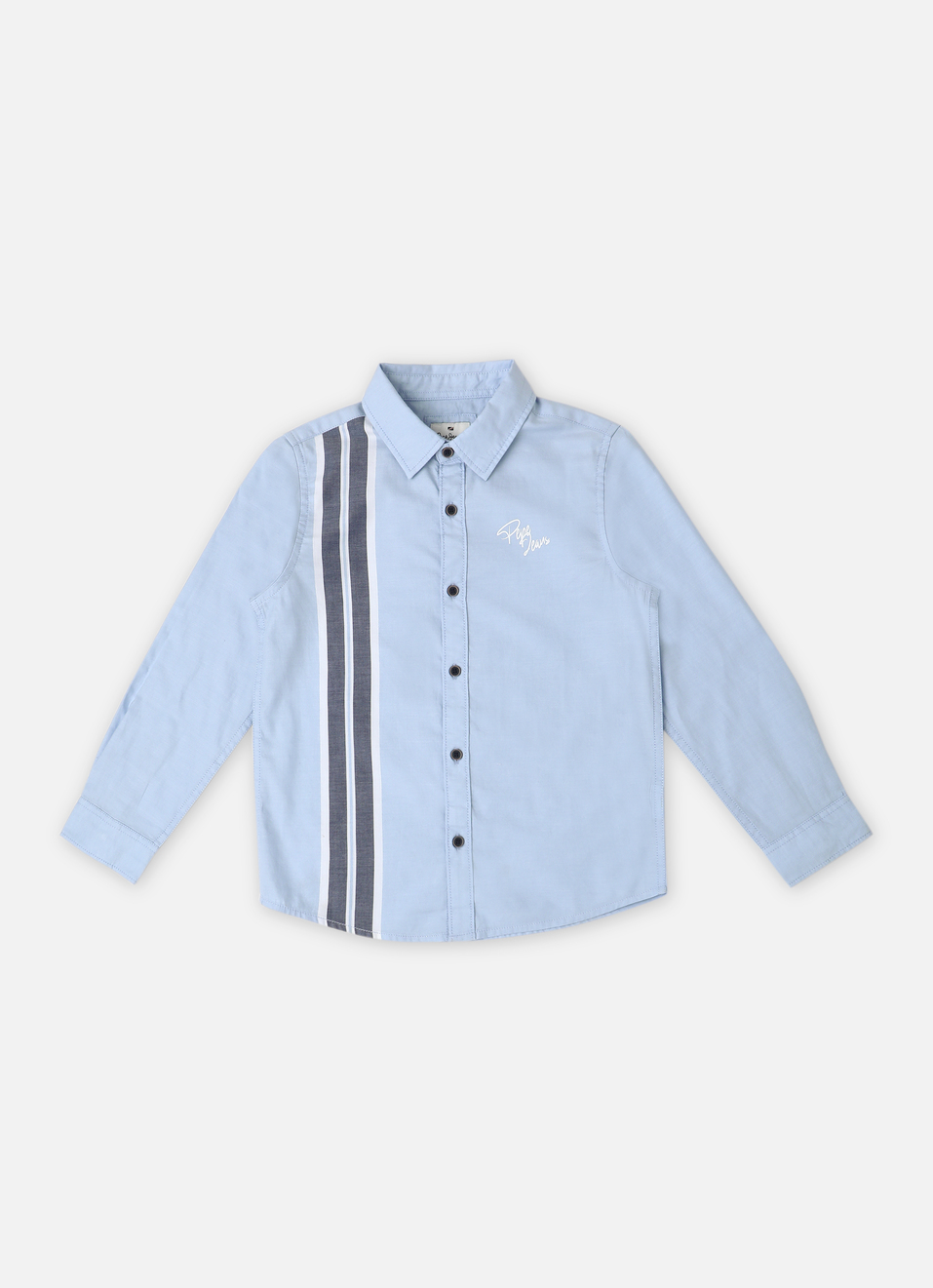 Boys Sky Blue Twill Stripes Premium Long Sleeve Shirt, , large image number 0