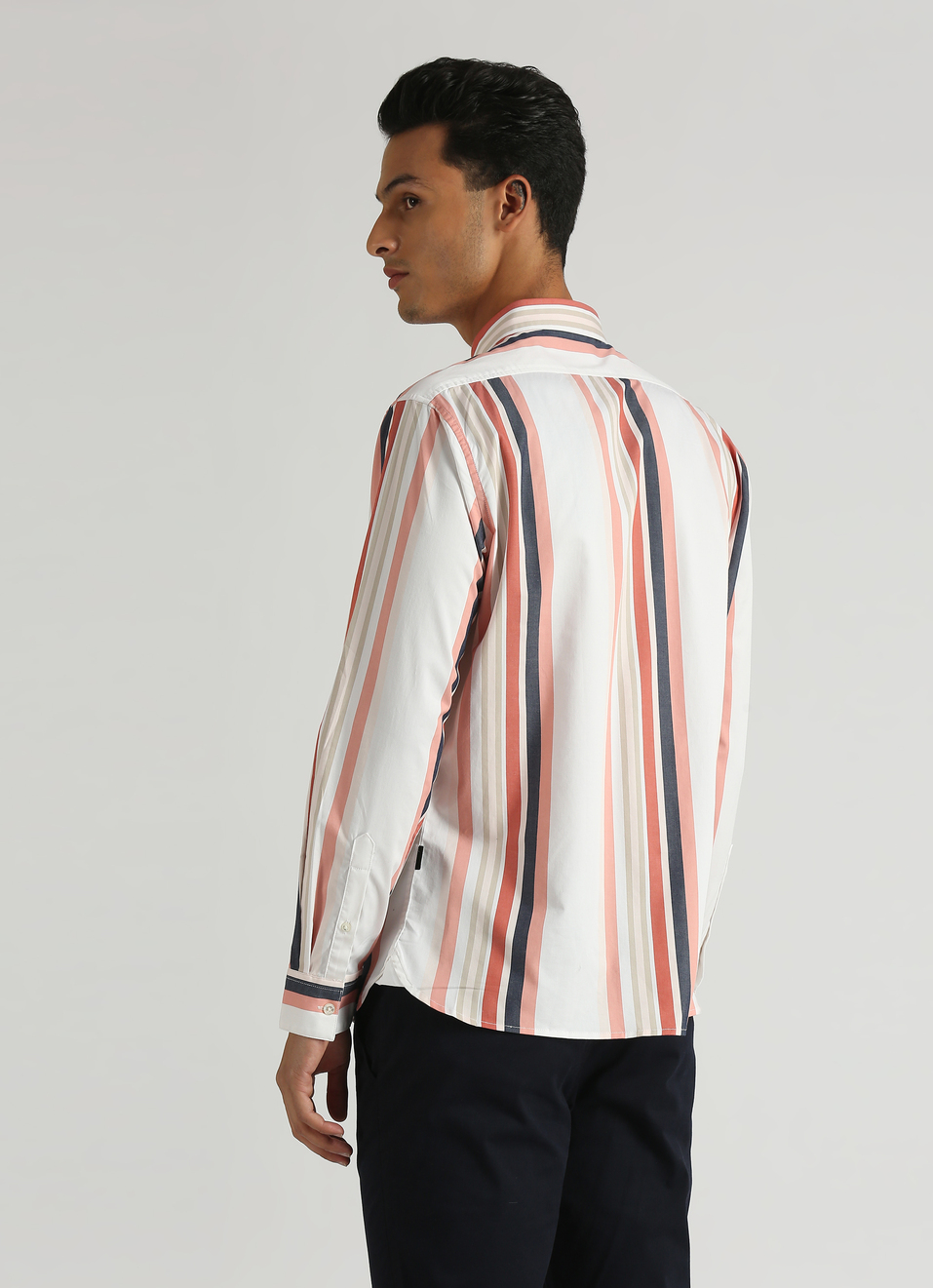 Peach Yarn Dyed Stripes Premium Stretch Long Sleeve Shirt, , large image number 2