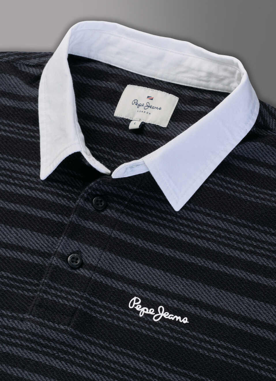 Men Black Striped Rugby Polo T-shirt, , large image number 3