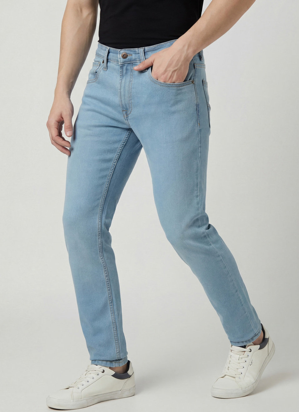 Men Light Blue Low Rise Slim Fit Stretchable Jeans, , large image number 0