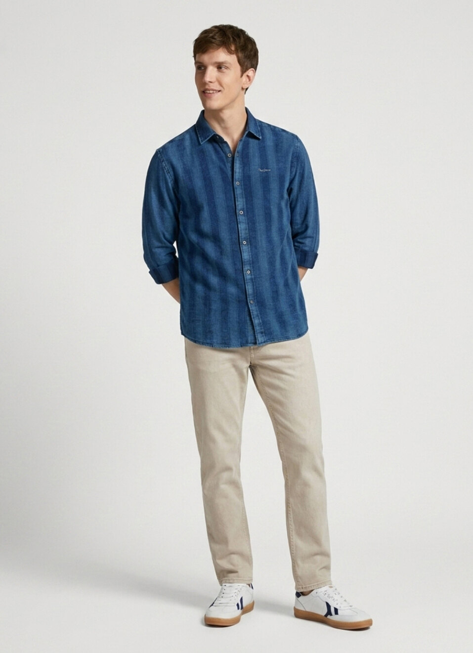 Men Blue Striped Dobby Long Sleeve Shirt, , large image number 5