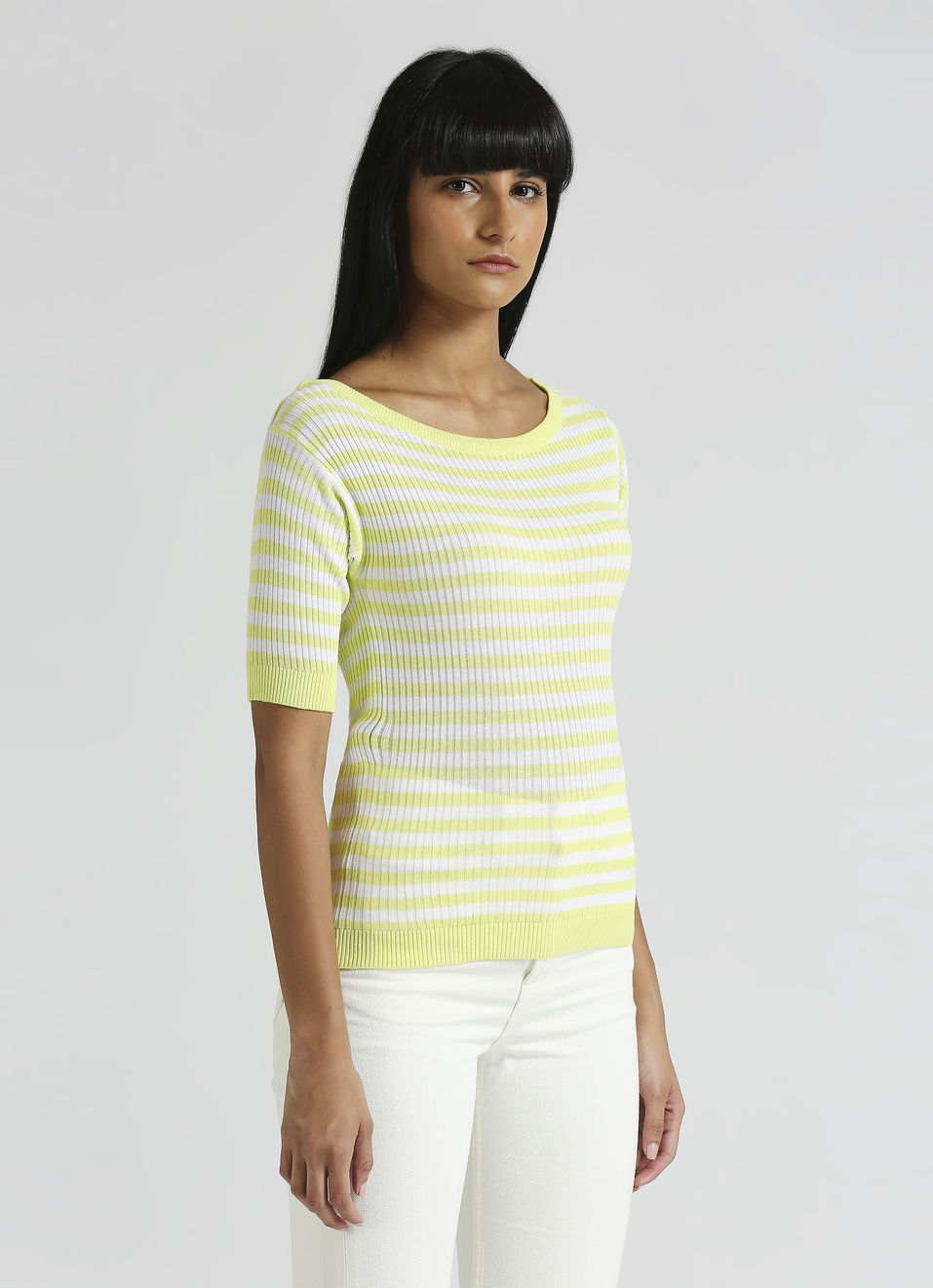 Lime Striper Self Design Ribbed Flat Knit Top, , large image number 3