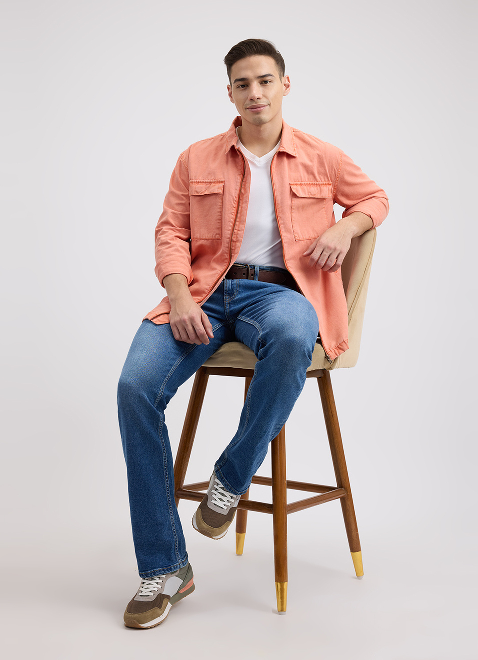 Men Orange Overdyed Oversized Zipper Shirt, , large image number 5
