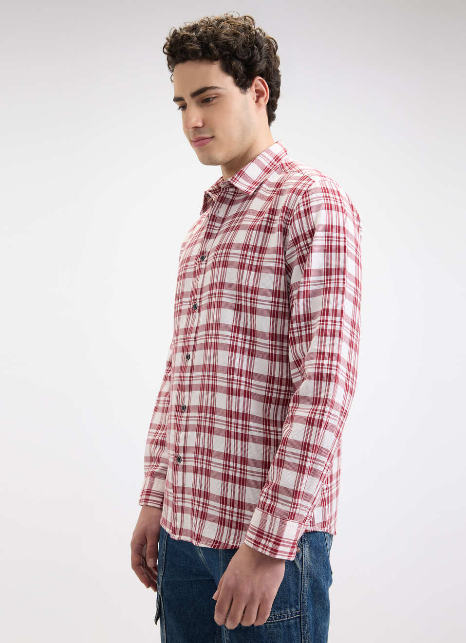 Men Dark Red Check Full Sleeve Shirt, , large image number 3