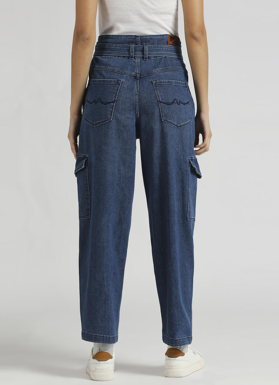 Blue High Waist Tapered Fit Utility Cargo Jeans, , large image number 2