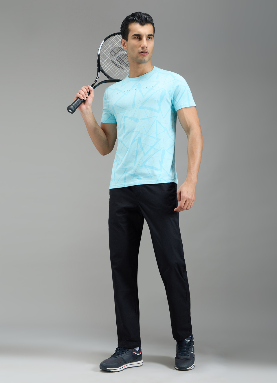 Men Blue Abstract Print Slim Fit T-shirt, , large image number 6