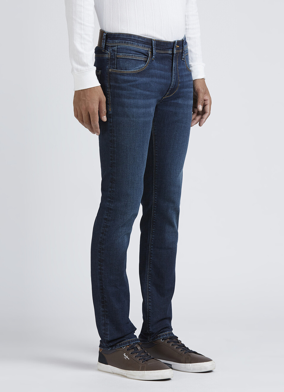 Vapour Blue Mid Rise Slim Powerflex Jeans, , large image number 5