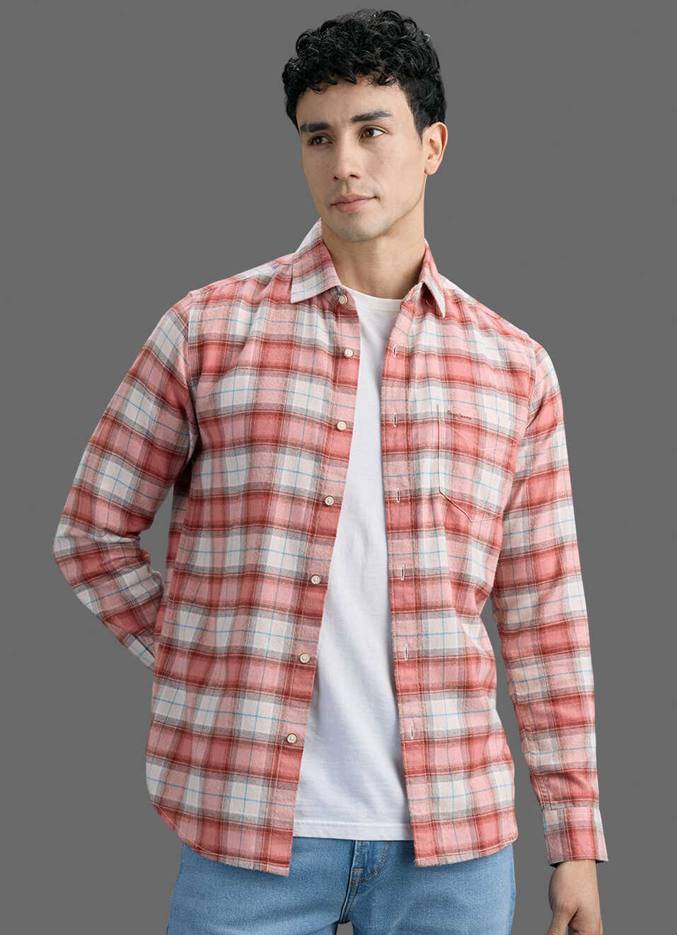 Men Red Checked Brushed Long Sleeve Shirt, , large image number 5