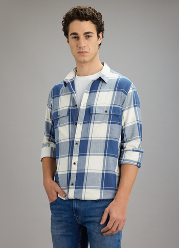 Men Blue Check Long Sleeve Shirt