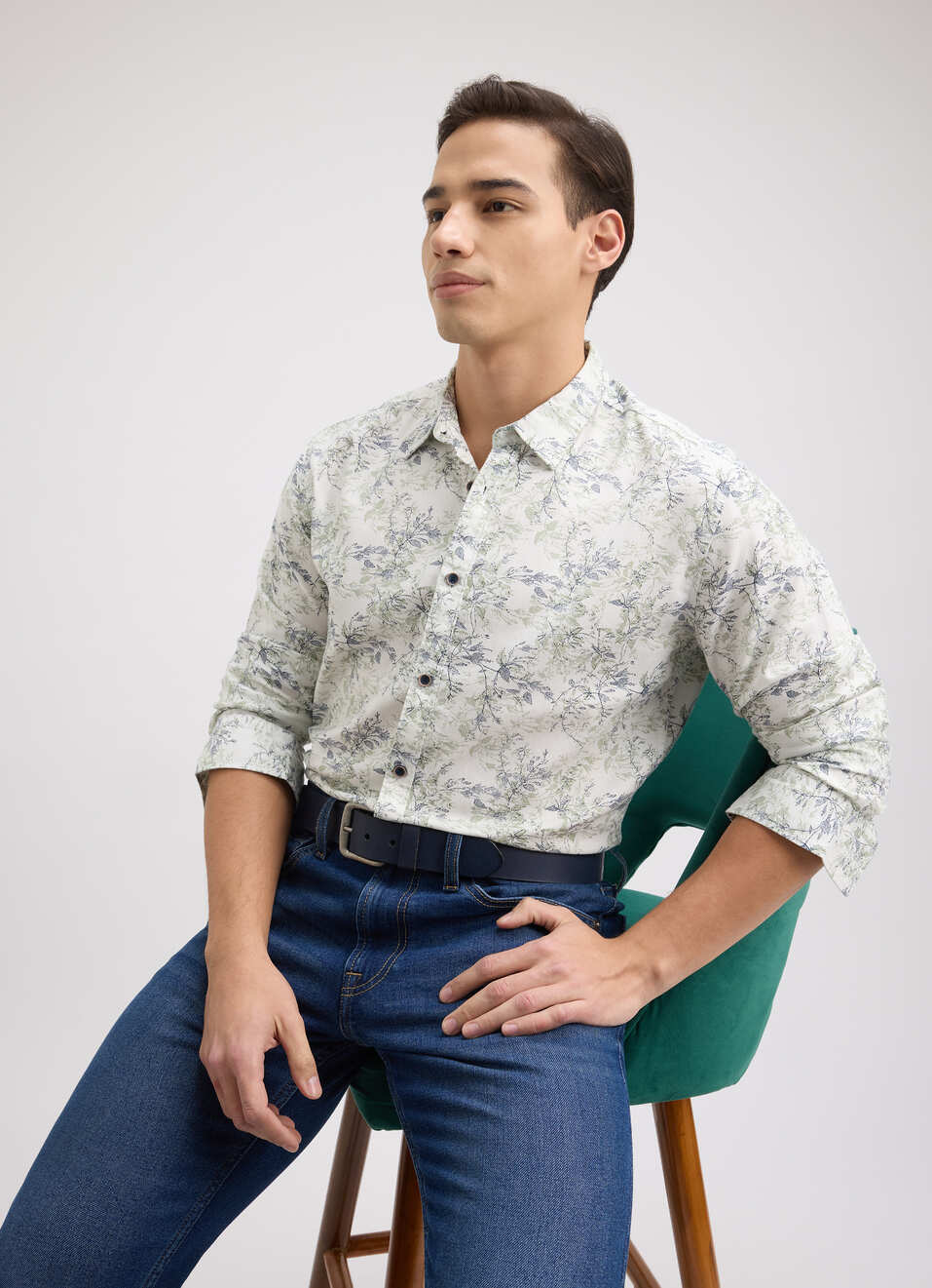 Men White Floral Print Full Sleeve Shirt, , large image number 0