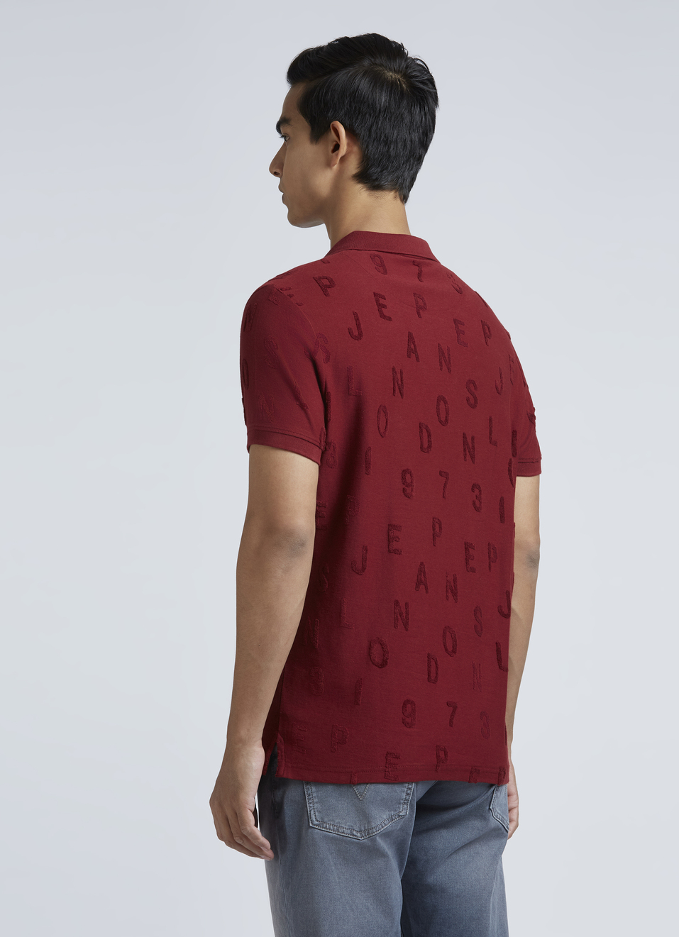 Burgundy Typographic Print Short Sleeve Polo, , large image number 2