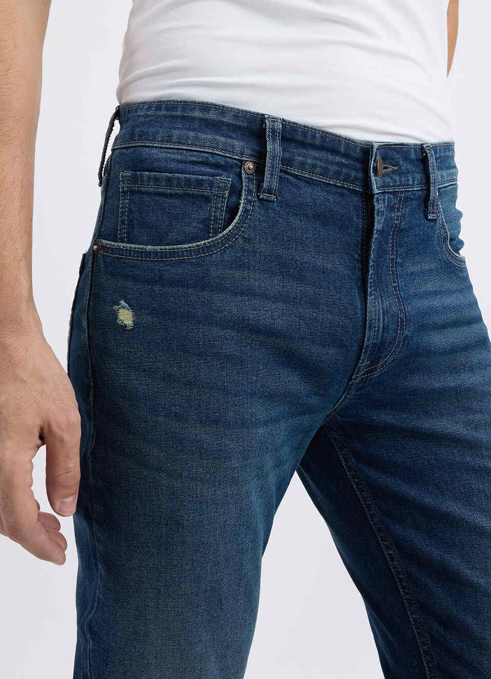Men Blue Straight Fit Mid Rise Jeans , , large image number 4
