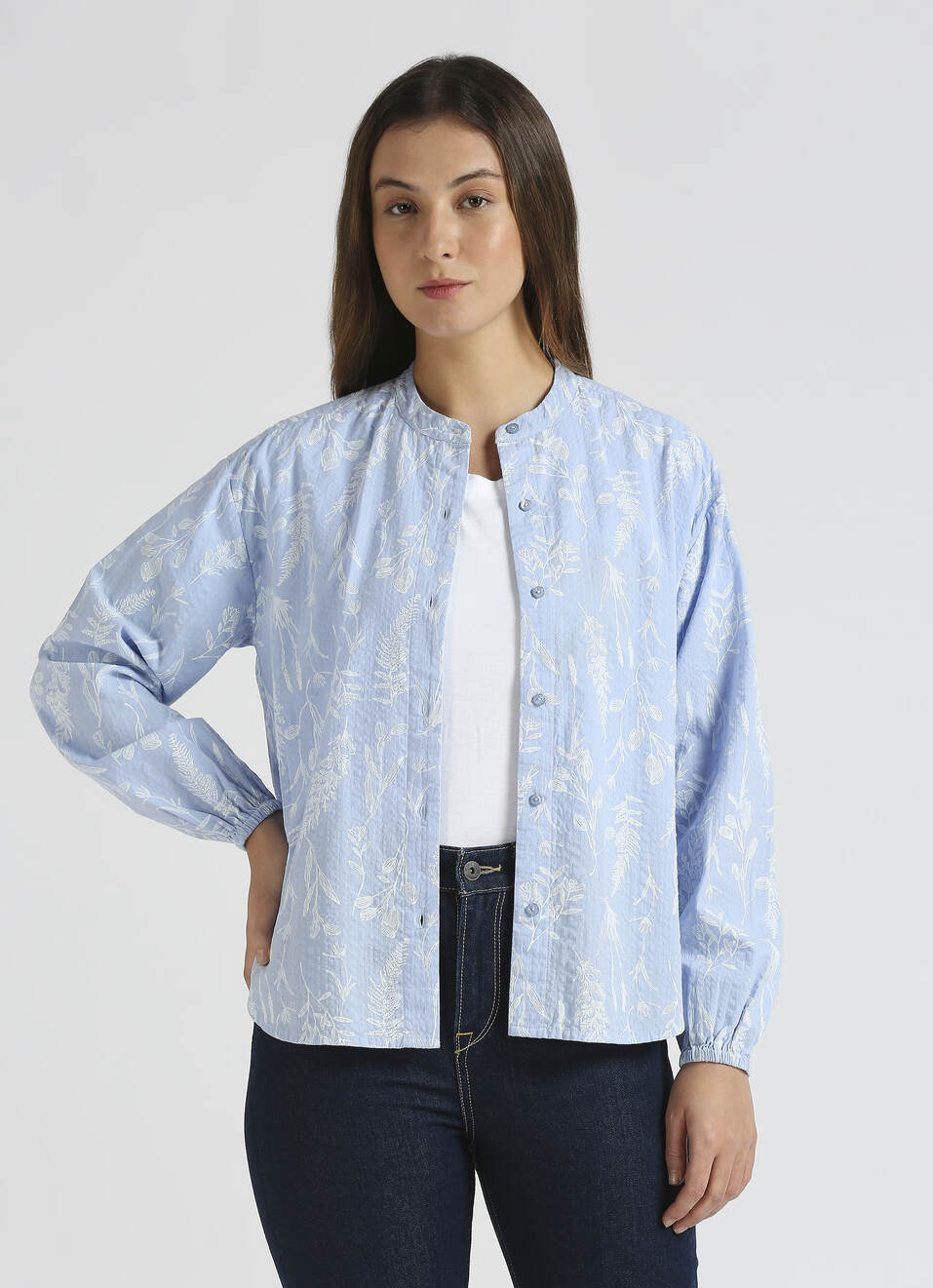 Blue Floral Print Full Sleeve Shirt, , large image number 0