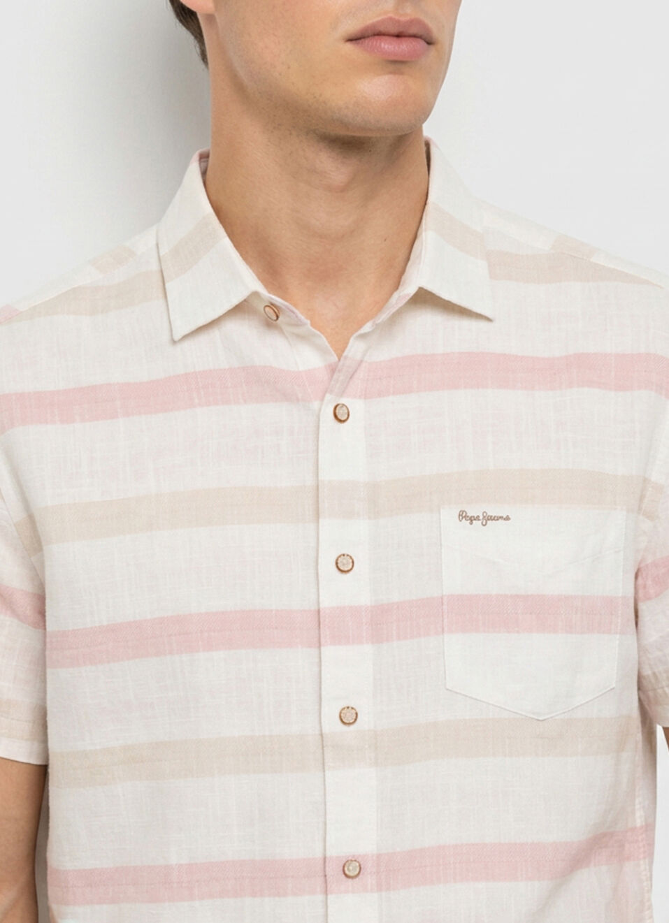 Men Peach Striped Short Sleeve Shirt, , large image number 4