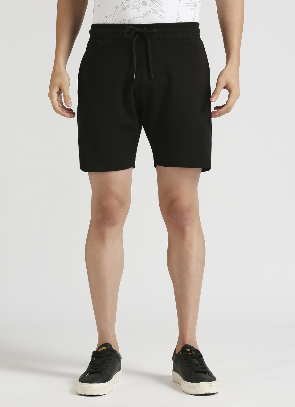 Black Cut And Sew Applique Mesh Shorts, , large image number 1