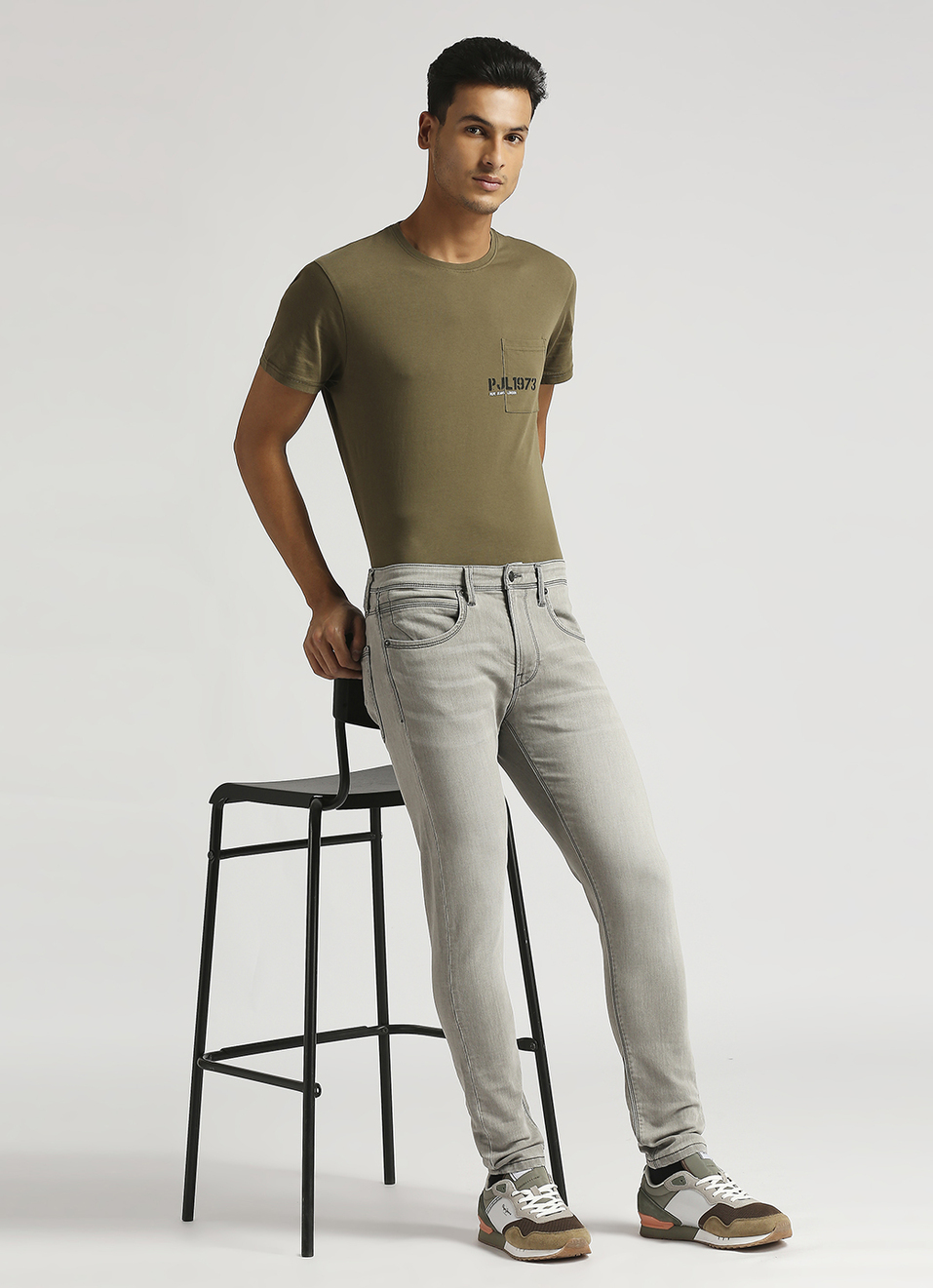 Chinox Grey Mid Rise Skinny Fit Gymindigo Jeans, , large image number 1