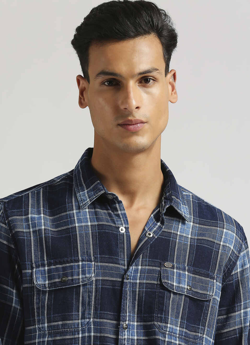 Yarn-dyed Checks Indigo Long Sleeve Shirt, , large image number 4