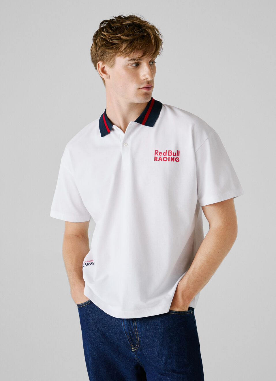Red Bull Racing X Pepe Jeans White Printed Logo Pique Polo, , large image number 0