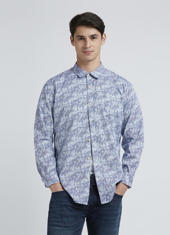 Blue Printed Full Sleeve Shirt