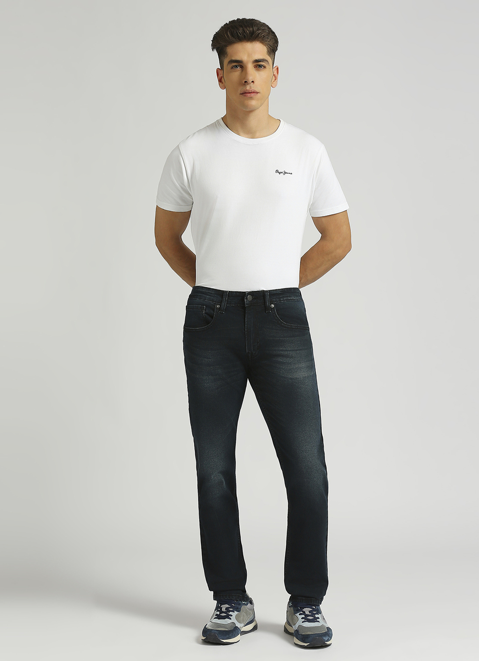Vapour Black Low Rise Tapered Jeans, , large image number 1