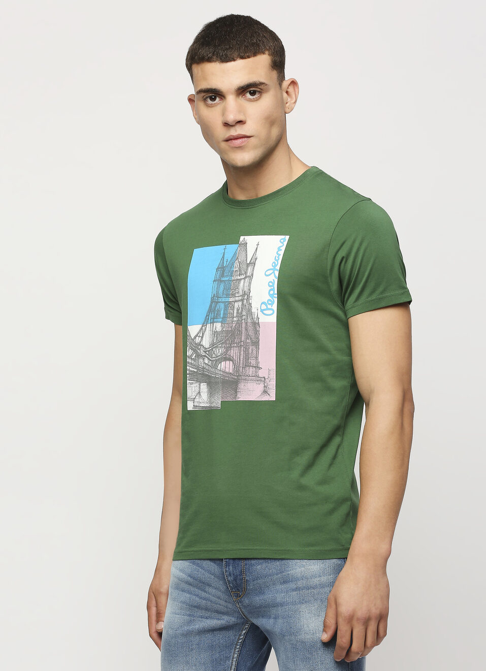 Green Printed Short Sleeve Tee, , large image number 3