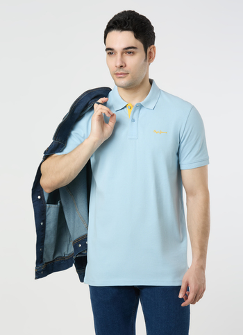 Men Sky Blue Regular Fit Polo