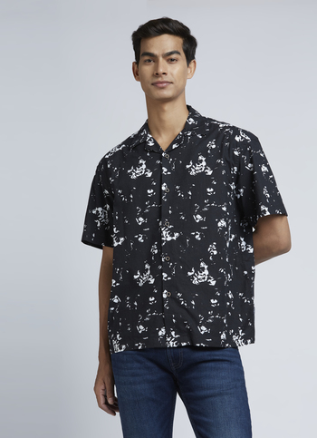 Black Abstract Print Short Sleeve Shirt
