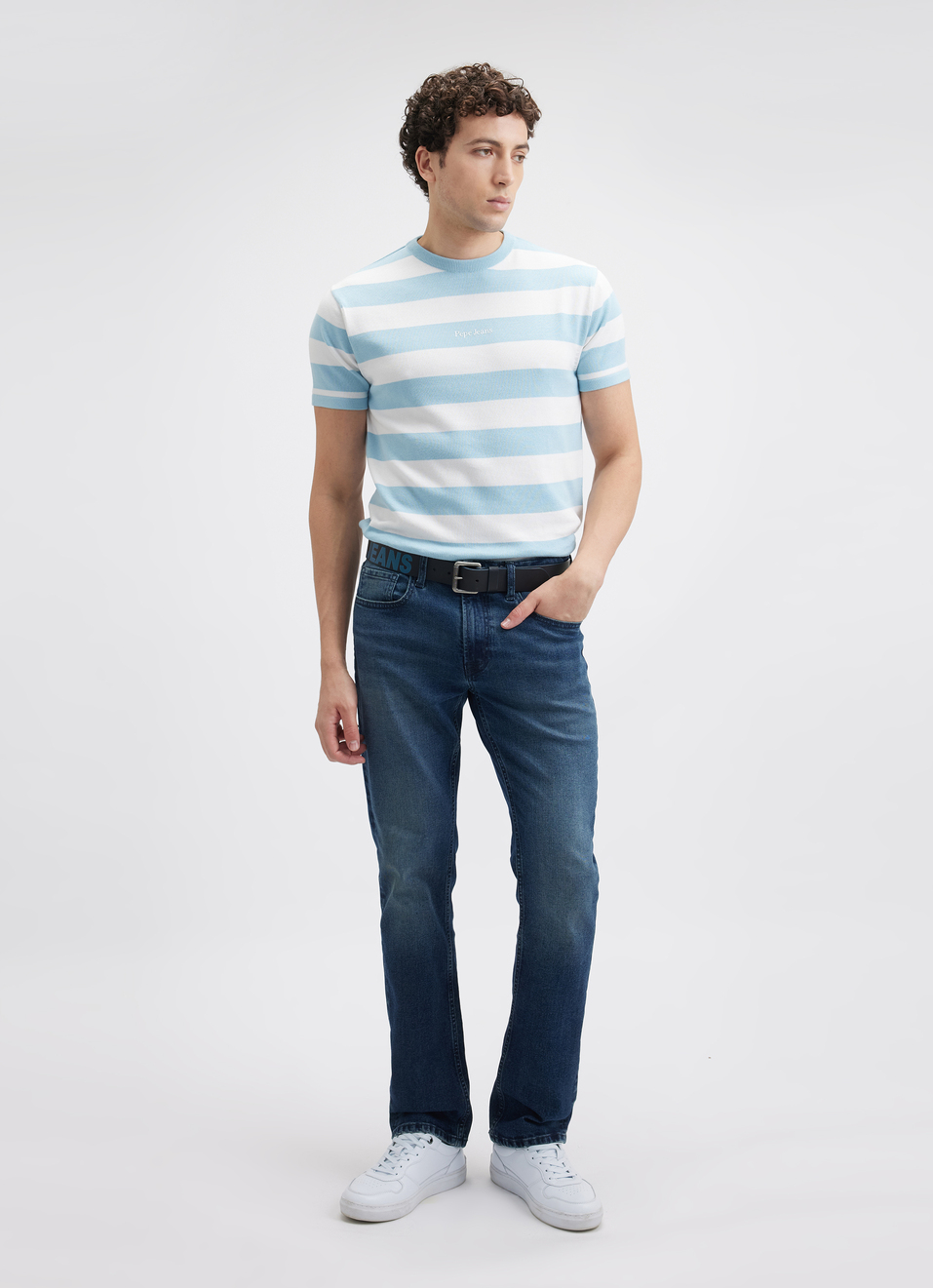 Men Blue Stripe Short Sleeve Flat Knit Polo, , large image number 5