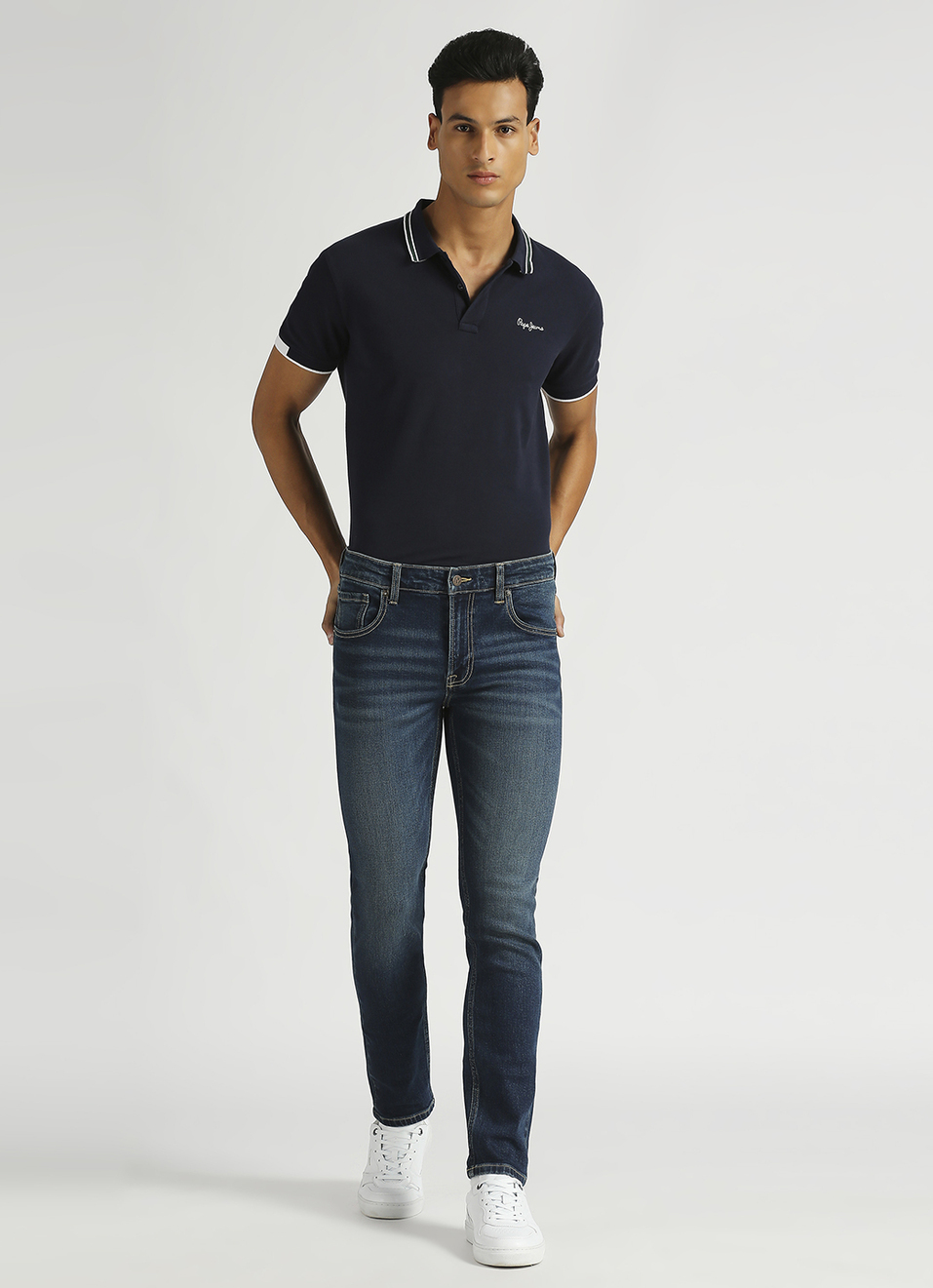 Vapour Dark Blue Low Rise Tapered Fit Jeans, , large image number 5