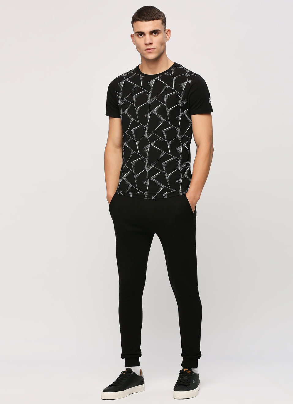 Black Geometric Print Short Sleeve T-shirt, , large image number 7