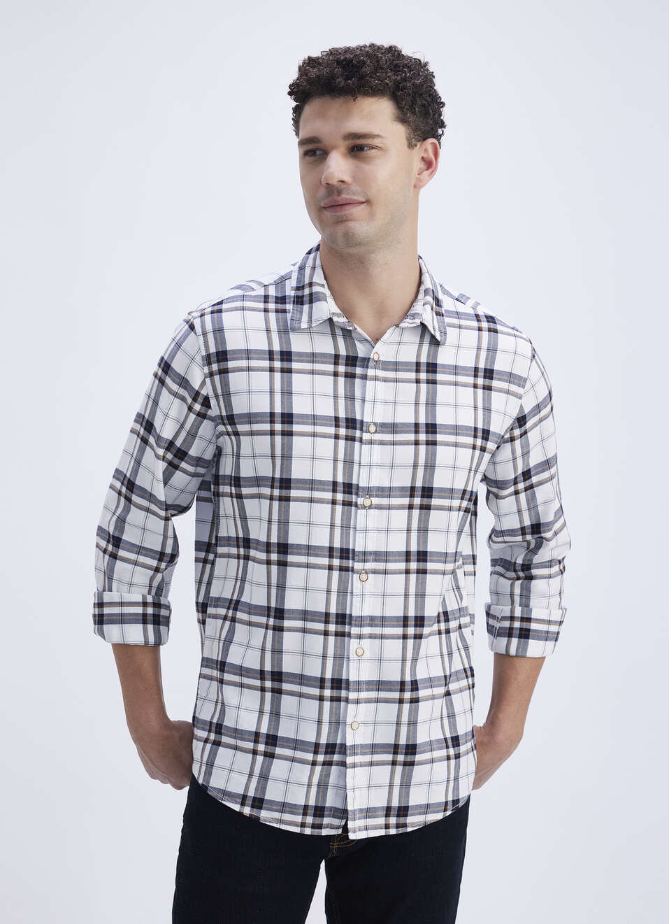 Men Blue Check Full Sleeve Shirt, , large image number 1