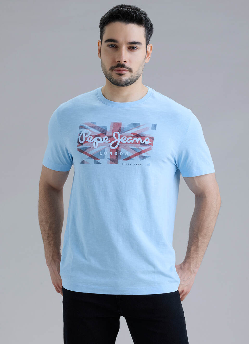 Men Blue Printed Slim Fit Short Sleeve T-shirt, , large image number 1