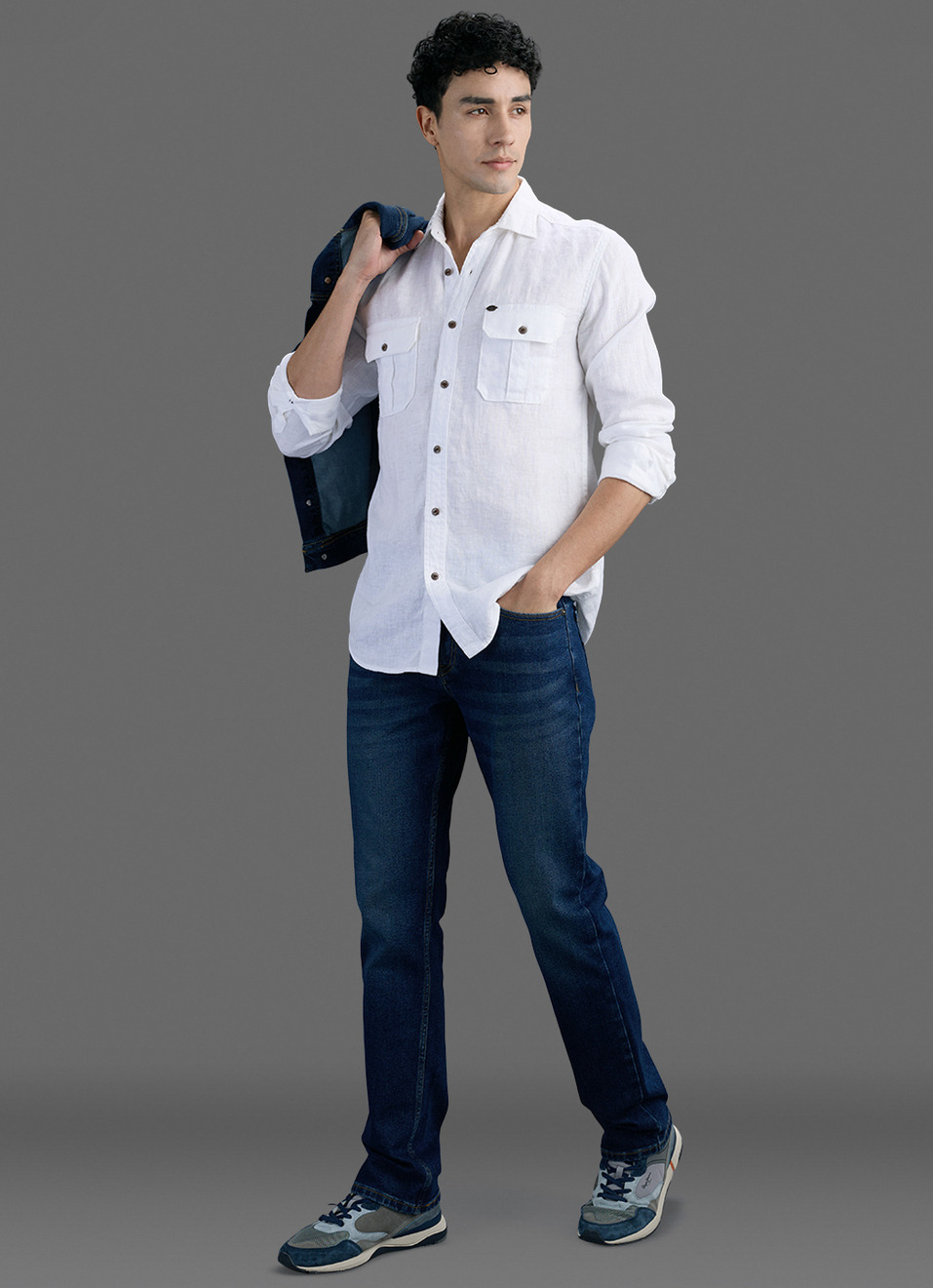 Men White Solid Pure Linen Safari Long Sleeve Shirt, , large image number 2