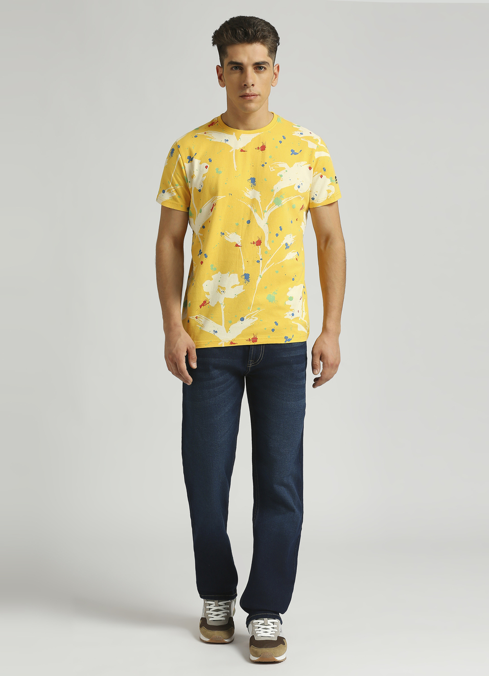Yellow Abstract Print Short Sleeve T-shirt, , large image number 3