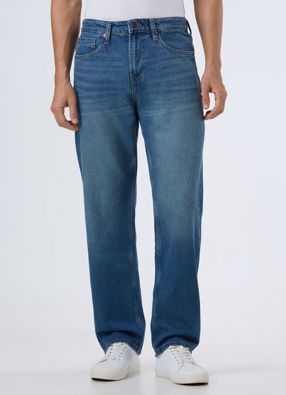 Men Blue Mid Rise Baggy Fit Tapered Jeans, , large image number 1