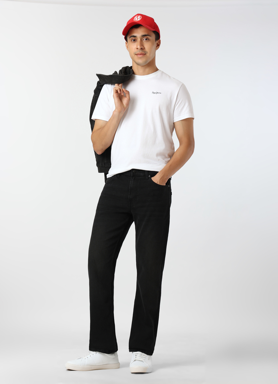 Men Black Mid Rise Straight Fit Stretchable Jeans, , large image number 0