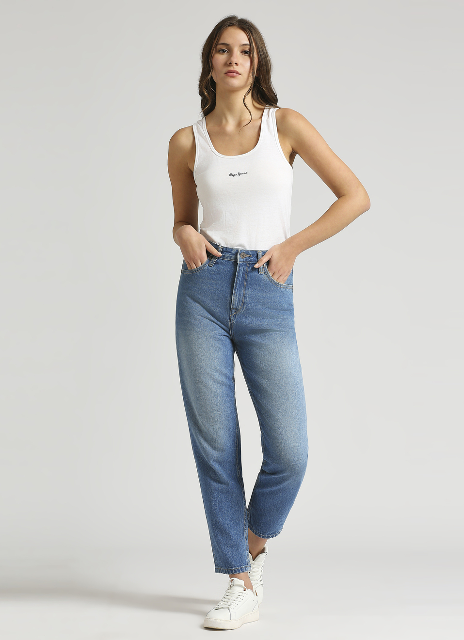 Light Blue Mid Waist Mom Fit Jeans, , large image number 5
