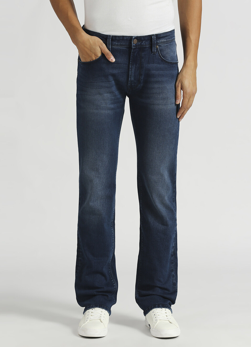 Holborne Dark Blue Mid Rise Straight Fit Jeans, , large image number 2