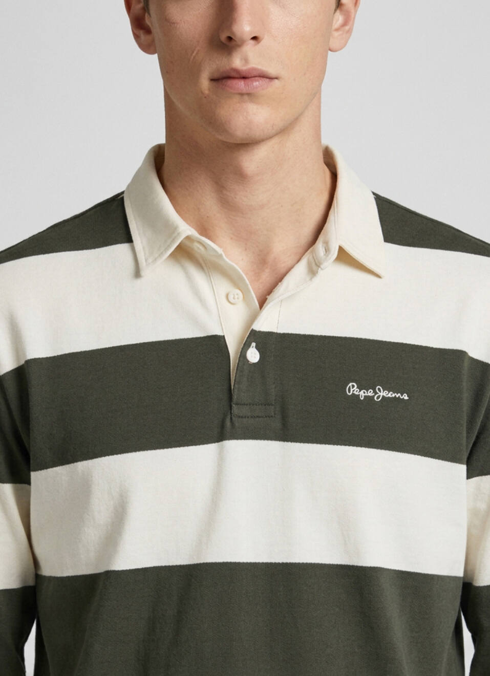 Men Olive Striped Rugby Polo Collar T-shirt, , large image number 4