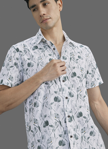 Men Grey Printed Resort Collar Short Sleeve Shirt