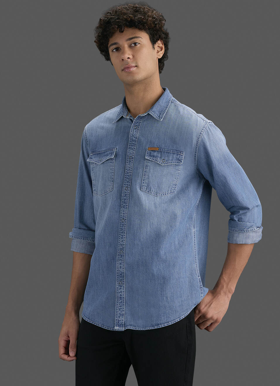 Men Blue Long Sleeve Denim Shirt, , large image number 6