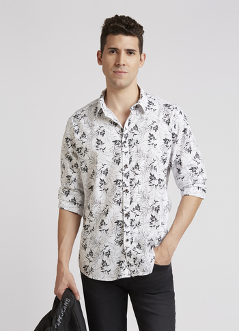 White Botanical Print Full Sleeve Shirt