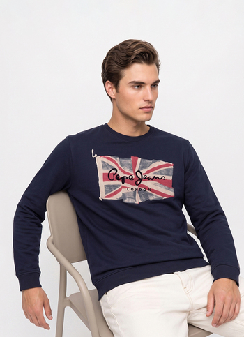 Men Blue Placement Print Full Sleeve Sweatshirt