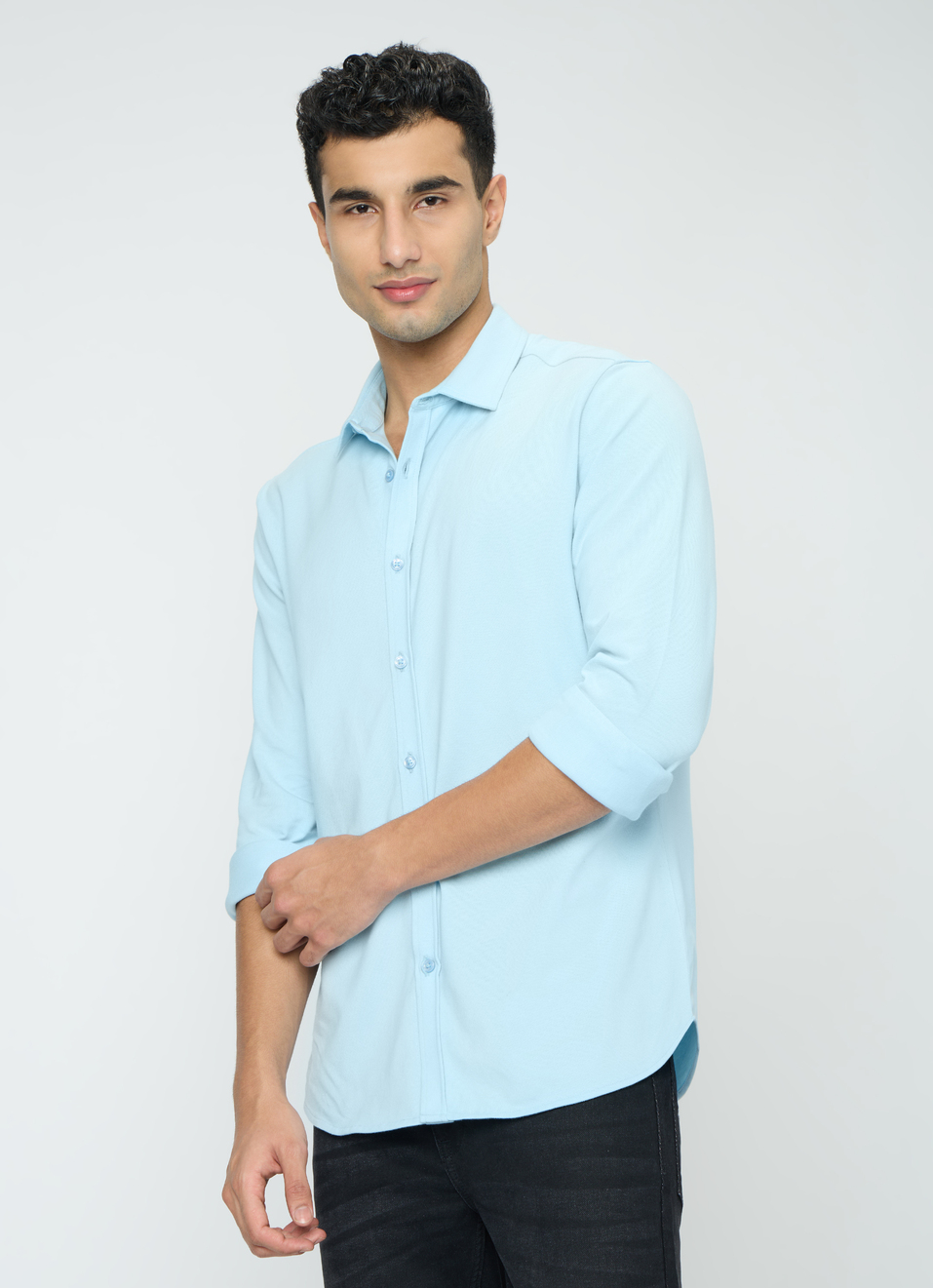 Men Blue Solid Shirt, , large image number 3