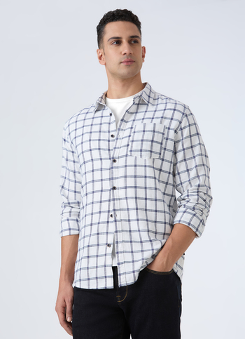 Men White Check Full Sleeve Shirt