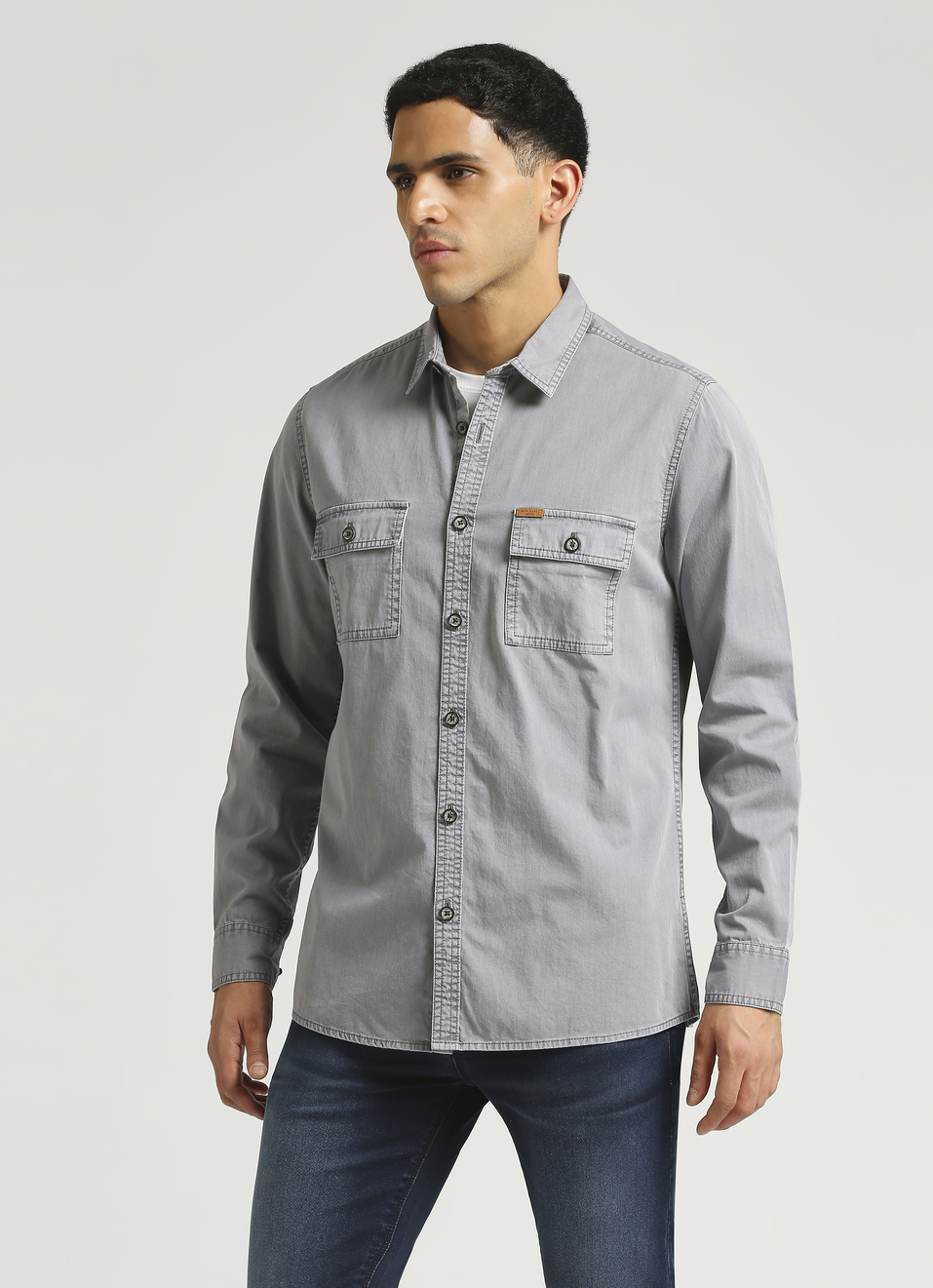 Green Over Dyed Double Pocket Long Sleeve Shirt, , large image number 3